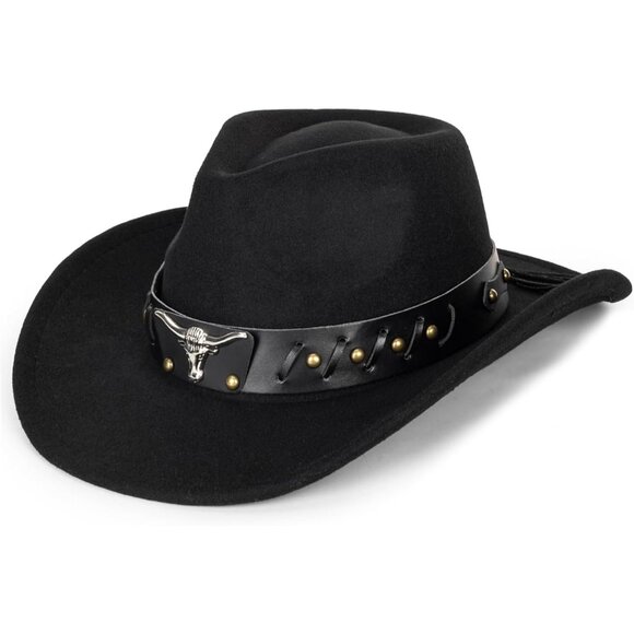 Unisex Felt Cowboy Hat Wide Brim Sun Protection Western Costume Accessory - Picture 1 of 8